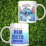Caneca  Stitch Profissão DENTISTA  (cor azul )